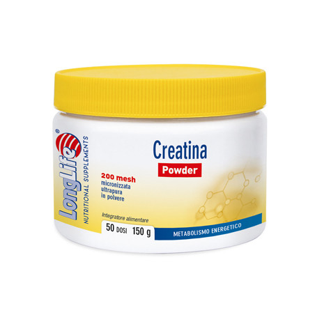 Vasetto da 150 grammi di Longlife Creatina Integratore Per Migliorare Le Prestazioni Atletiche Polvere.