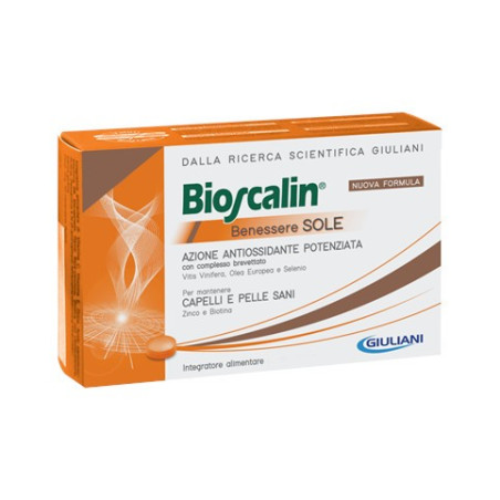 Confezione da 40 compresse di Bioscalin Benessere Sole, integratore per proteggere pelle e capelli dal sole.