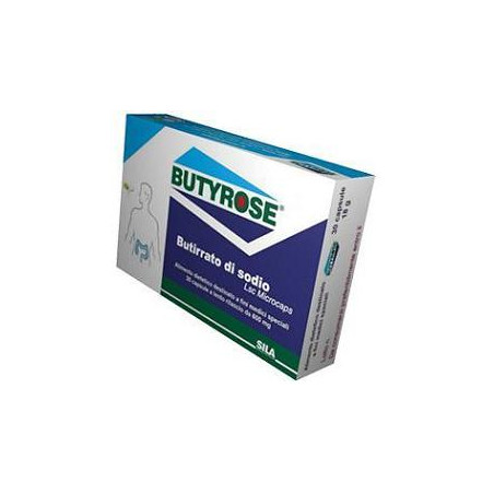 Confezione da 30 capsule di Butyrose, integratore per il benessere intestinale.