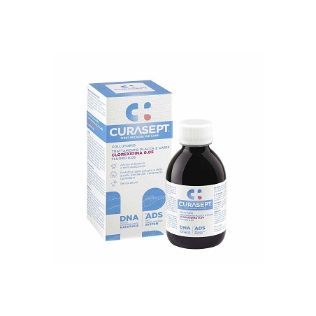 Flacone da 200 ml di Curasept ADS Collutorio 0,05% Clorexidina, utile per prevenire placca e carie. Flacone da 200 ml di Curasept ADS Collutorio 0,05% Clorexidina, utile per prevenire placca e carie.