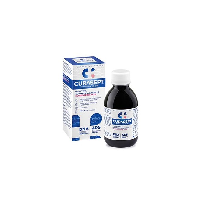 Flacone da 200 ml di Curasept ADS Collutorio 0,20% Ads+Dna, trattamento intensivo antiplacca. Flacone da 200 ml di Curasept ADS Collutorio 0,20% Ads+Dna, trattamento intensivo antiplacca.