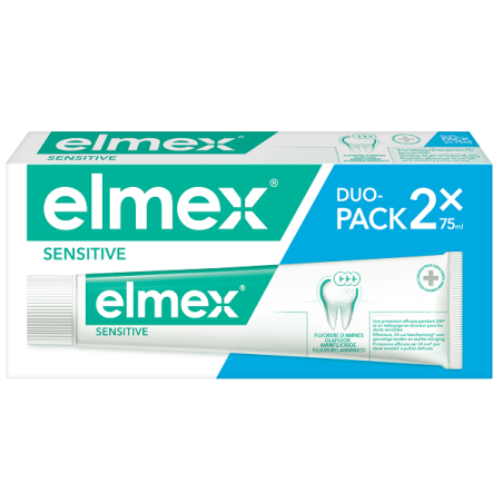 Confezione doppia da 75 ml di Elmex Sensitive, dentifricio per denti sensibili. Confezione doppia da 75 ml di Elmex Sensitive, dentifricio per denti sensibili.