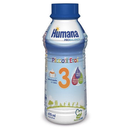 Bottiglia da 470 ml di Humana 3 Probalance, latte liquido di crescita per bambini da 1 a 3 anni. Bottiglia da 470 ml di Humana 3 Probalance, latte liquido di crescita per bambini da 1 a 3 anni.