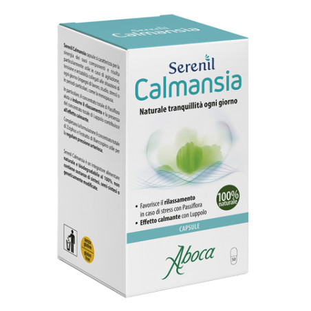 Confezione da 50 capsule di Serenil Calmansia, integratore contro stress e agitazione. Confezione da 50 capsule di Serenil Calmansia, integratore contro stress e agitazione.
