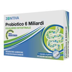 Confezione da 24 capsule vegetale di Zentiva Probiotico 6 Miliardi Integratore Per Il Benessere Dell'Intestino.