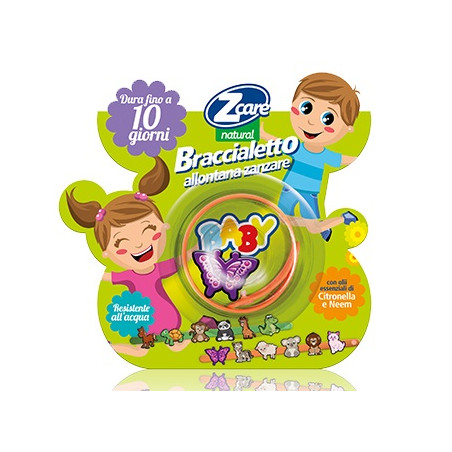 Confezione blister richiudibile salvafragranza contenente Zcare Natural Braccialetto Allontana Zanzare Baby. Confezione blister richiudibile salvafragranza contenente Zcare Natural Braccialetto Allontana Zanzare Baby.