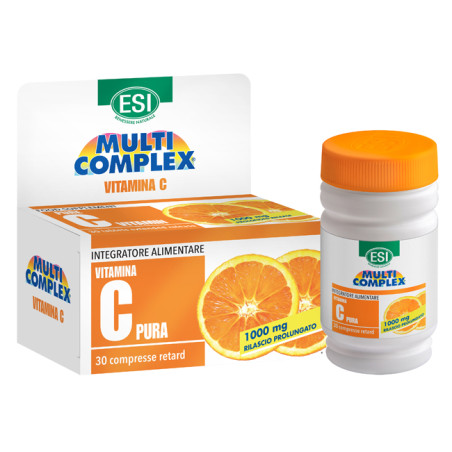 Confezione da 30 compresse di Esi Vitamina C Pure Retard 1000 mg, integratore di vitamina C utile per il sistema immunitario.