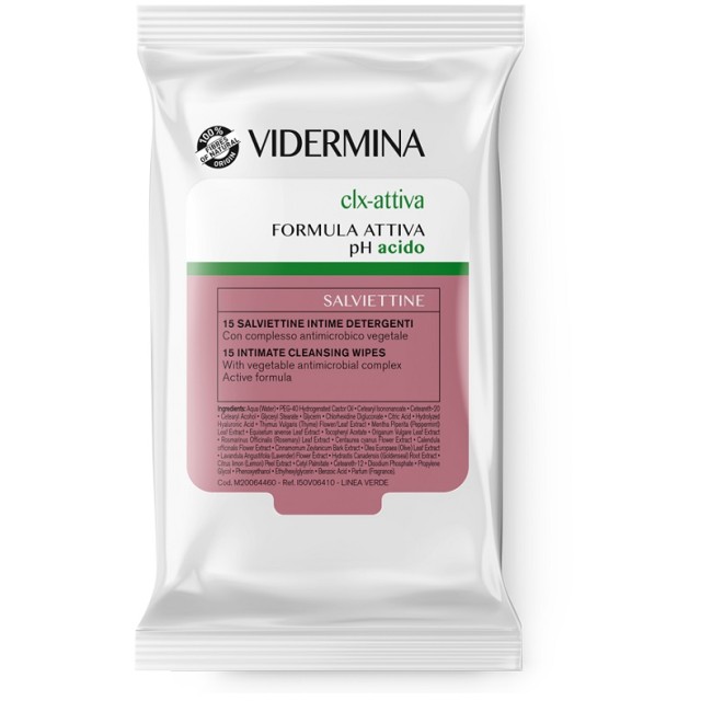 Confezione da 15 pezzi di Vidermina Clx Attiva Salviette Intime Detergenti per l'igiene intima. Confezione da 15 pezzi di Vidermina Clx Attiva Salviette Intime Detergenti per l'igiene intima.
