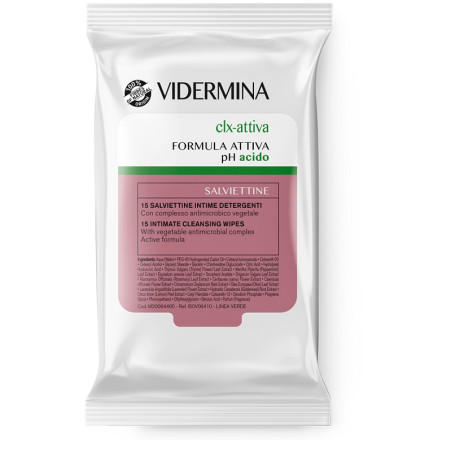 Confezione da 15 pezzi di Vidermina Clx Attiva Salviette Intime Detergenti per l'igiene intima.