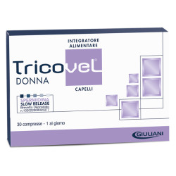Confezione da 30 capsule di Giuliani Tricovel Donna, integratore per il benessere di capelli, pelle e unghie.