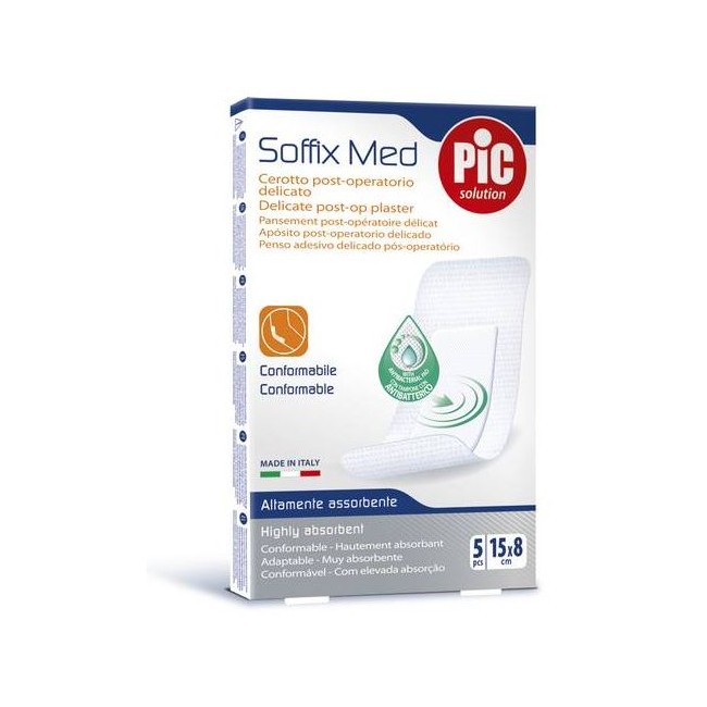CEROTTO PIC SOFFIX MED IN TNT CON TAMPONE CENTRALE ASSORBENTE STERILE MONOUSO 15X8 CM ANTIBATTERICO 5 PEZZI CEROTTO PIC SOFFIX MED IN TNT CON TAMPONE CENTRALE ASSORBENTE STERILE MONOUSO 15X8 CM ANTIBATTERICO 5 PEZZI