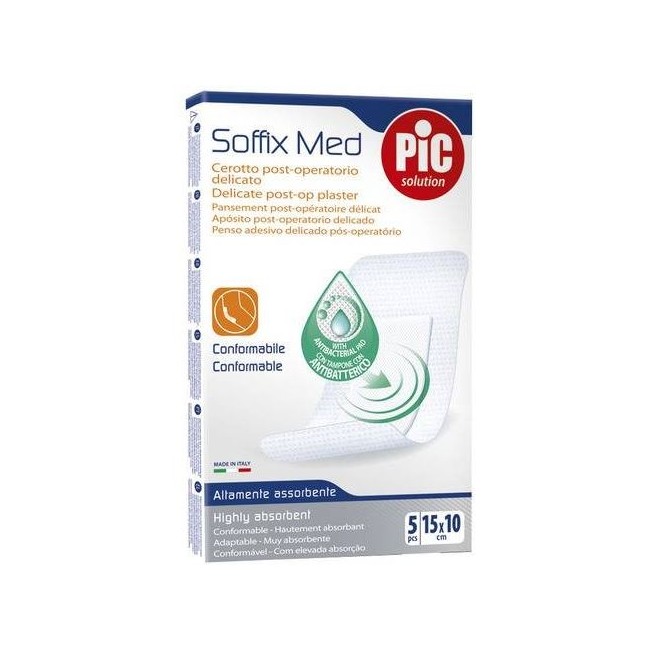 CEROTTO PIC SOFFIX MED IN TNT CON TAMPONE CENTRALE ASSORBENTE STERILE MONOUSO 10X15 CM ANTIBATTERICO 5 PEZZI CEROTTO PIC SOFFIX MED IN TNT CON TAMPONE CENTRALE ASSORBENTE STERILE MONOUSO 10X15 CM ANTIBATTERICO 5 PEZZI
