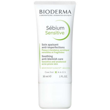 Tubetto da 30 ml di Bioderma Sebium Sensitive Trattamento Lenitivo Per Brufoli Infiammati.