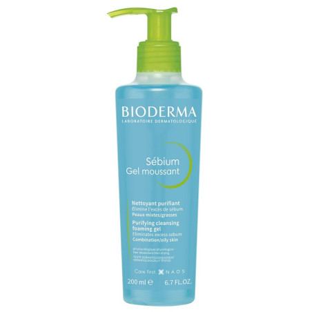 Flacone da 200 ml di Bioderma Sebium Gel Moussant Detergente Per Pelle Grassa E Acneica.