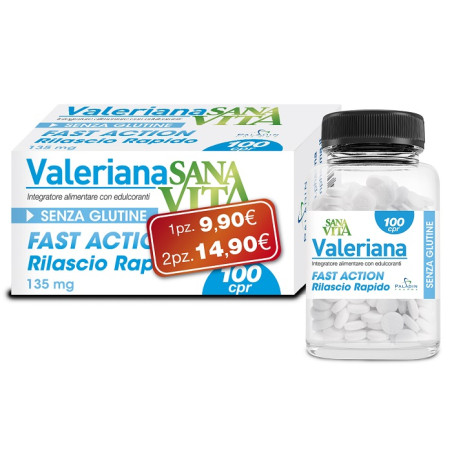 Confezione da 100 compresse di Sanavita Valeriana, integratore che favorisce un sonno appagante.