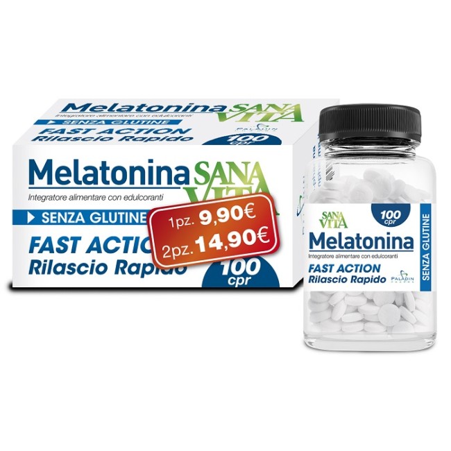 Confezione da 100 compresse di Sanavita Melatonina, integratore contro i disturbi del sonno. Confezione da 100 compresse di Sanavita Melatonina, integratore contro i disturbi del sonno.