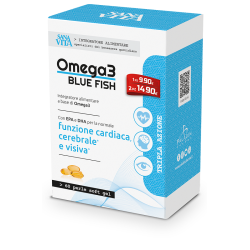 Confezione da 60 perle di Sanavita Blue Fish, integratore con omega 3 per cuore e vista.