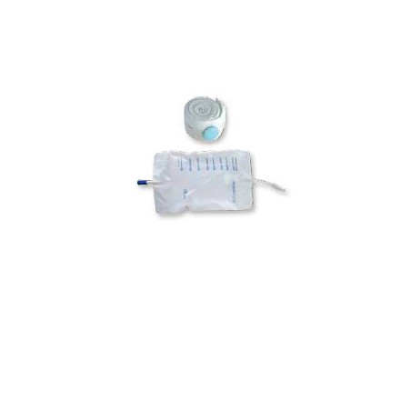 SACCA RACCOGLI URINA DA GAMBA PER INCONTINENZA IN PVC 750 ML TUBO RACCORDO DIRITTO 10 CM+RUBINETTO SCARICO+VALVOLA ANTIREFLUSSO+