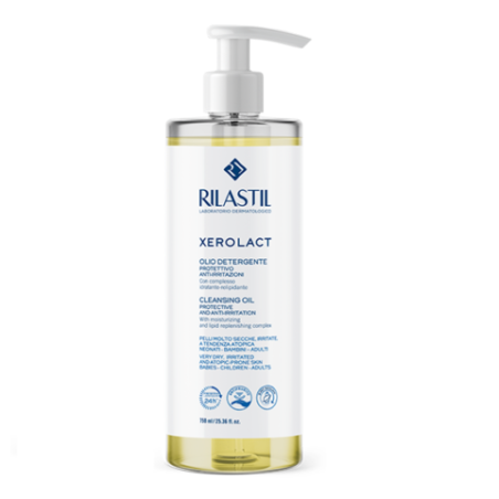 Flacone da 750 ml di Rilastil Xerolact Olio Detergente Protettivo per pelle secca.