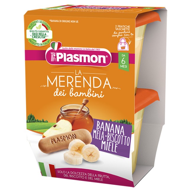 PLASMON LA MERENDA DEI BAMBINI MERENDE BANANA MELA BISCOTTO MIELE ASETTICO 2 X 120 G PLASMON LA MERENDA DEI BAMBINI MERENDE BANANA MELA BISCOTTO MIELE ASETTICO 2 X 120 G