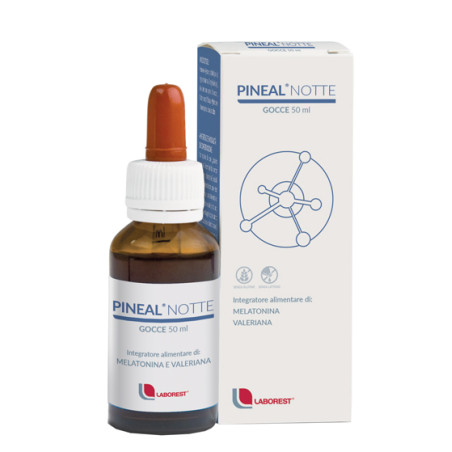 Flacone da 50 ml di Pineal Notte Gocce, integratore per sonno e benessere mentale.