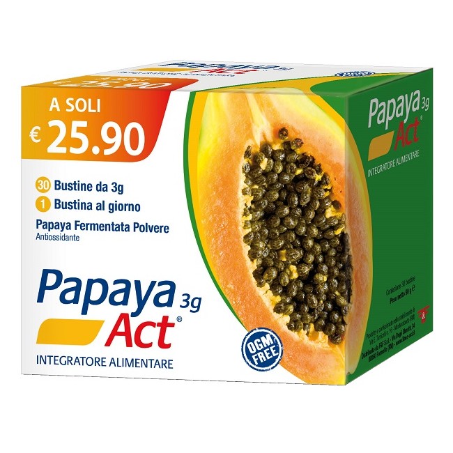 Confezione da 30 bustine di Papaya Act integratore energizzante ricostituente. Confezione da 30 bustine di Papaya Act integratore energizzante ricostituente.