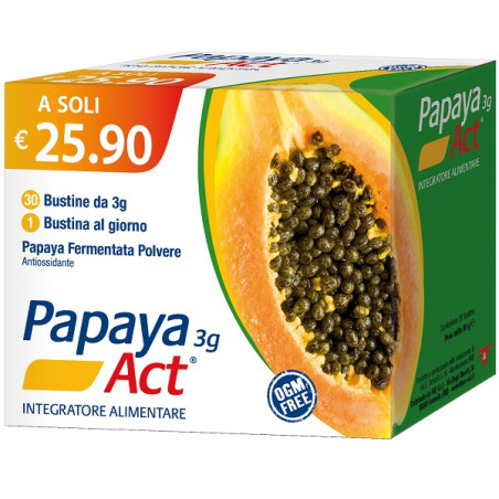 Confezione da 30 bustine di Papaya Act integratore energizzante ricostituente.