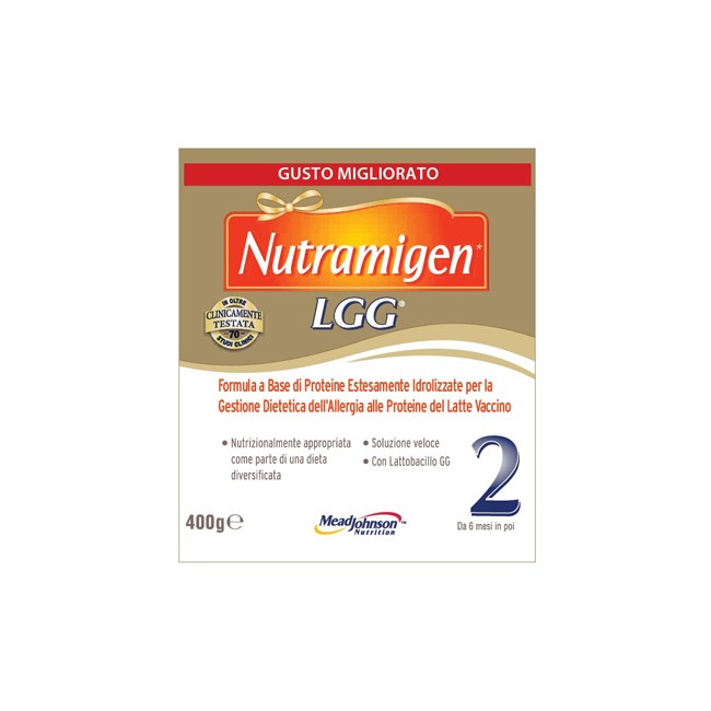Confezione da 400 grammi di Nutramigen LGG, latte per bambini allergici al latte vaccino. Confezione da 400 grammi di Nutramigen LGG, latte per bambini allergici al latte vaccino.