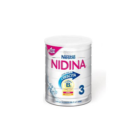 Barattolo da 800 grammi di Nestlè Nidina 3 Optipro, latte in polvere per la crescita dei bambini da 1 a 2 anni.