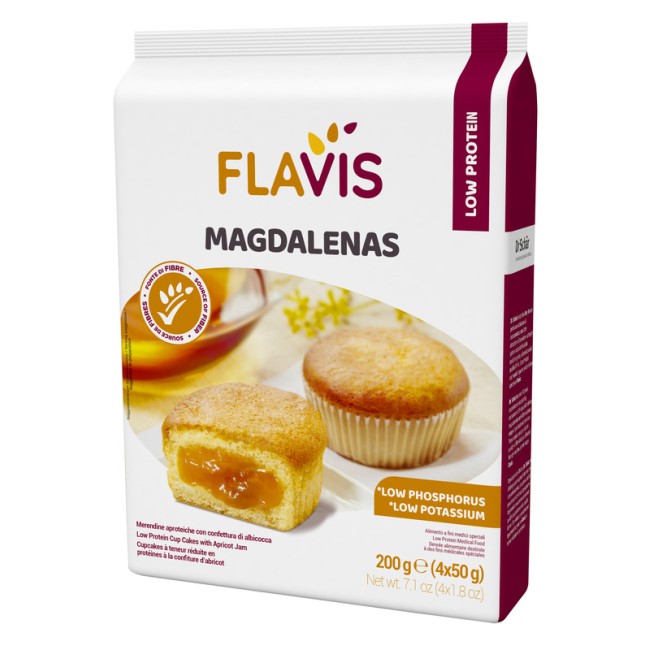 FLAVIS MAGDALENAS MERENDINE APROTEICHE CON CONFETTURA DI ALBICOCCA 4 MONOPORZIONI DA 50 G FLAVIS MAGDALENAS MERENDINE APROTEICHE CON CONFETTURA DI ALBICOCCA 4 MONOPORZIONI DA 50 G