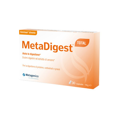 Confezione da 30 capsule di Metagenics Metadigest Total, integratore per migliorare la digestione.