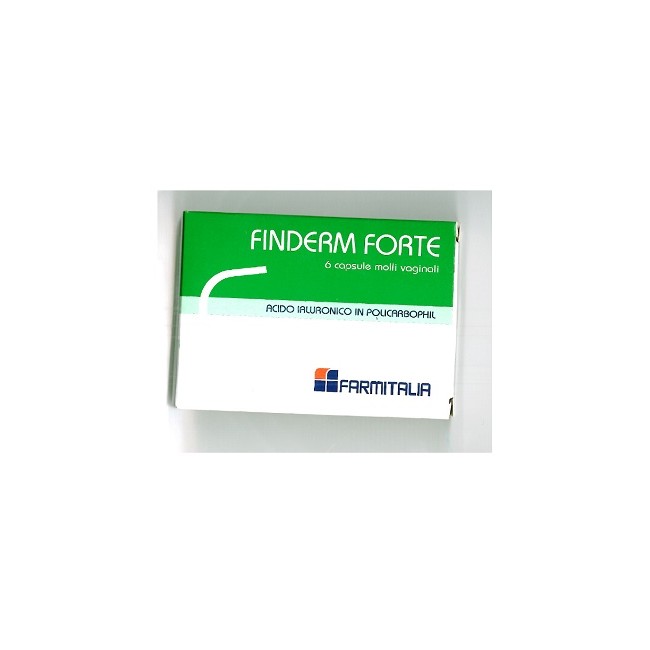 Confezione da 6 capsule vaginali di Finderm Forte per il benessere della mucosa della vagina. Confezione da 6 capsule vaginali di Finderm Forte per il benessere della mucosa della vagina.