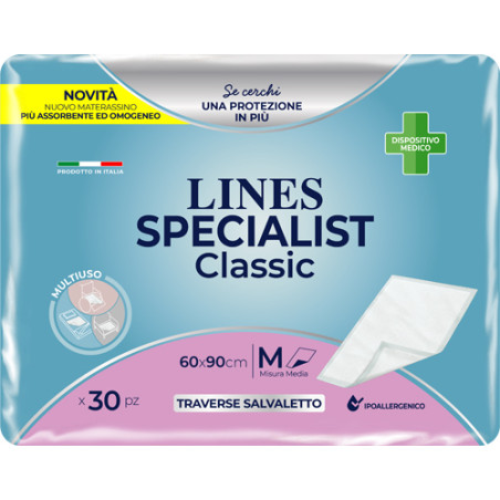 TRAVERSA ASSORBENTE LINES SPECIALIST CLASSIC MISURA 60X90 CM 30 PEZZI TRAVERSA ASSORBENTE LINES SPECIALIST CLASSIC MISURA 60X90 CM 30 PEZZI