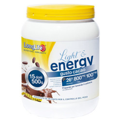 Barattolo da 500 grammi di Longlife Light & Energy Gusto Cacao, integratore per favorire il dimagrimento.