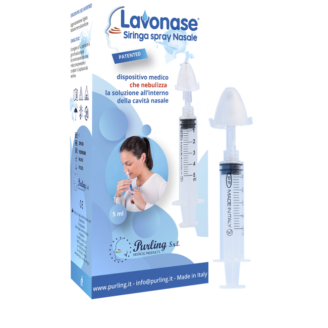 Lavonase Siringa Spray Nasale Non Sterile 5 Ml Luer-lock Con Cappuccio + Ugello Nasale Con Raccordo Luer-lock + Perforatore Con