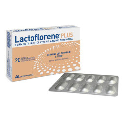 Confezione da 20 capsule di Montefarmaco Lactoflorene Plus Integratore Per Il Benessere Intestinale.