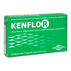 Confezione da 15 capsule di Kenflor, integratore per la funzione intestinale e immunitaria.