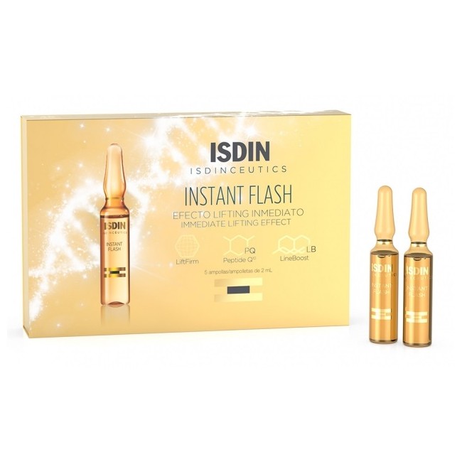 Confezione da 5 fiale di Isdin Isdinceutics Instant Flash Trattamento Viso Effetto Lifting Immediato. Confezione da 5 fiale di Isdin Isdinceutics Instant Flash Trattamento Viso Effetto Lifting Immediato.