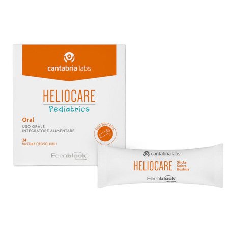 Confezione da 24 bustine di Heliocare Pediatrics Oral, integratore per preparare la pelle dei bambini al sole.