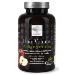 Confezione da 60 pastiglie gommose di New Nordic Hair Volume, integratore per capelli forti e in salute.