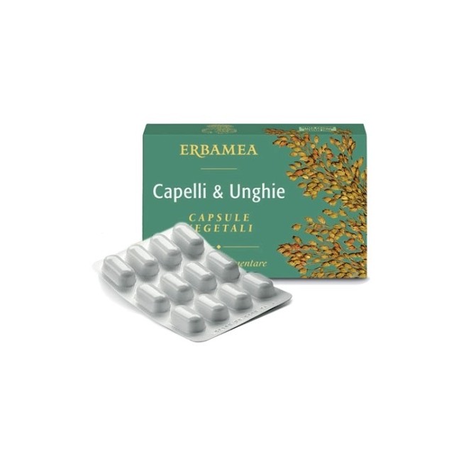 Confezione da 24 capsule di Erbamea Capelli & Unghie, integratore per contrastare la fragilità di capelli e unghie. Confezione da 24 capsule di Erbamea Capelli & Unghie, integratore per contrastare la fragilità di capelli e unghie.