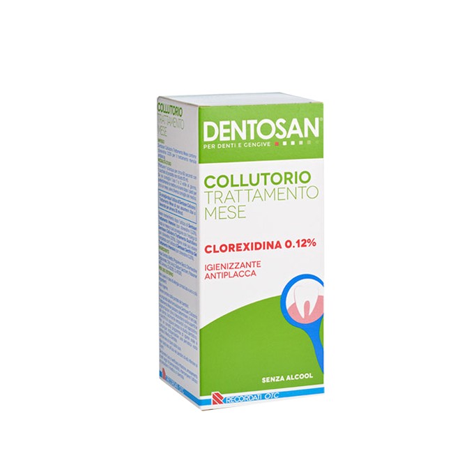 Flacone da 500 ml di Dentosan Collutorio Trattamento Mese Clorexidina 0,12% . Flacone da 500 ml di Dentosan Collutorio Trattamento Mese Clorexidina 0,12% .