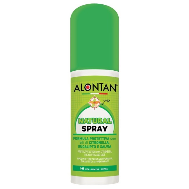 Flacone spray da 75 ml di Alontan Natural Spray repellente per zanzare e altri insetti.