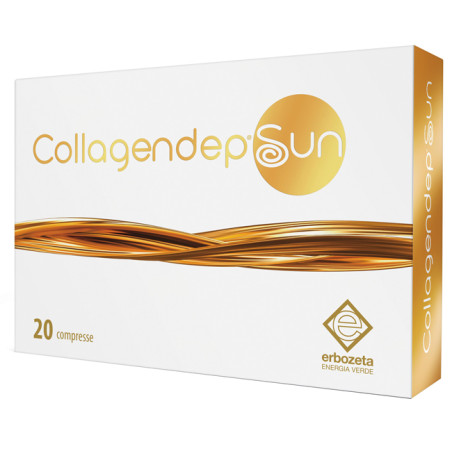 Confezione da 20 compresse di Collgendep Sun, integratore per proteggere la pelle dal sole. Confezione da 20 compresse di Collgendep Sun, integratore per proteggere la pelle dal sole.