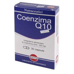 Confezione da 30 capsule di Kos Ceoenzima Q10 Forte, integratore per rallentare l'invecchiamento cellulare.