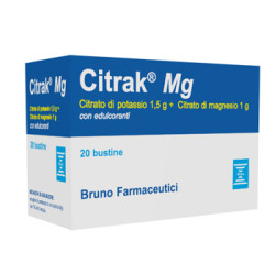 Confezione da 20 bustine di Citrak Mg, integratore per energia e funzione muscolare.