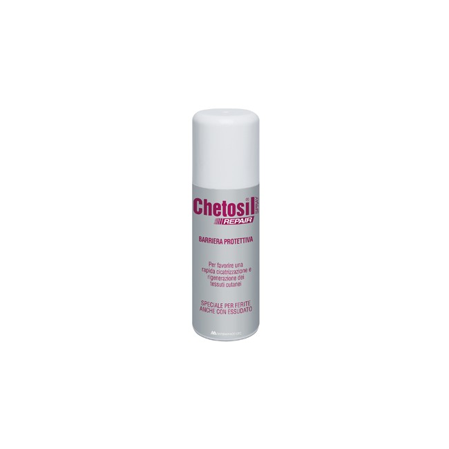 Flacone spray da 125 ml di Chetosil Repair Spray, rimedio per curare la pelle in caso di ferite e piaghe. Flacone spray da 125 ml di Chetosil Repair Spray, rimedio per curare la pelle in caso di ferite e piaghe.