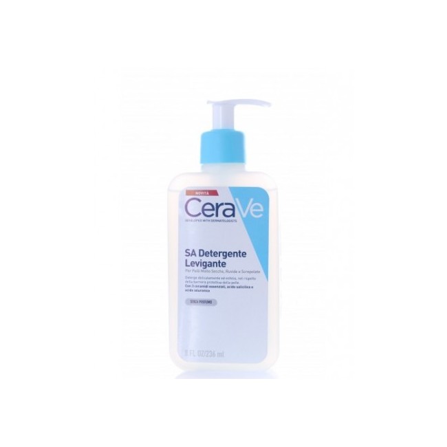 Flacone da 236 ml di Cerave SA Detergente Levigante Per Pelle Secca Ruvida Screpolata.