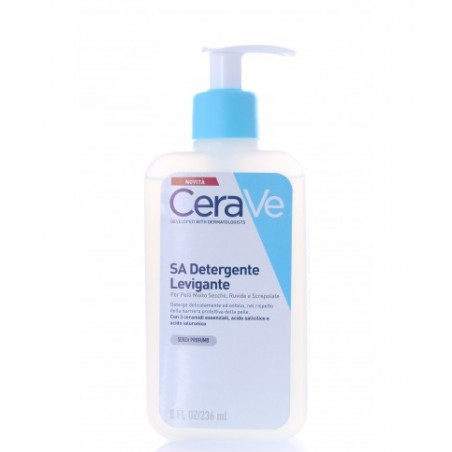 Flacone da 236 ml di Cerave SA Detergente Levigante Per Pelle Secca Ruvida Screpolata.