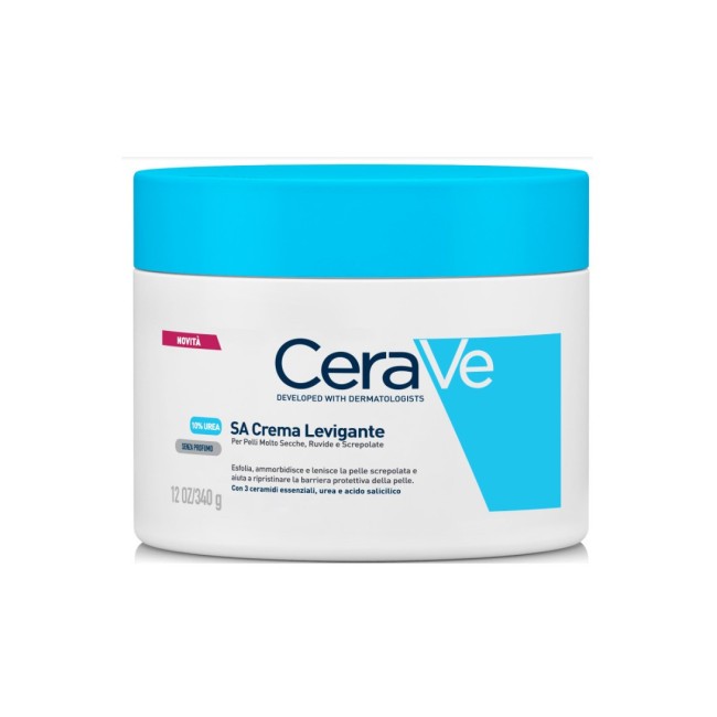 Vaso da 340 grammi di Cerave SA Crema Levigante Corpo per pelle molto secca e screpolata. Vaso da 340 grammi di Cerave SA Crema Levigante Corpo per pelle molto secca e screpolata.